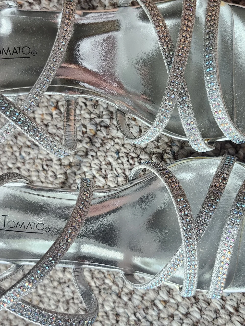 Hot Tomato Silver Crystal-Strap Evening Heels